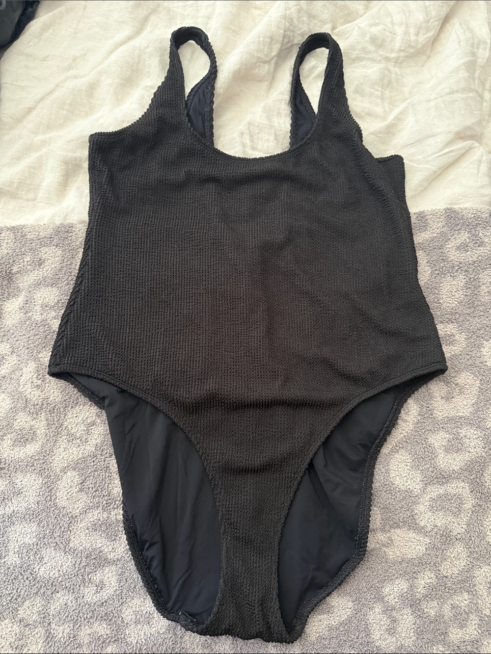 Good American Black Textured Kids One-Piece Ribbed Swimsuit